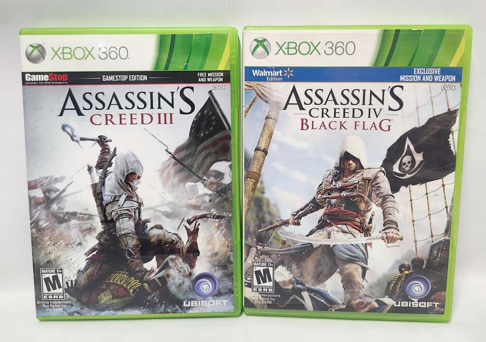 Assassin’s Creed III & IV Black Flag Xbox 360 Lot GameStop Walmart Editions